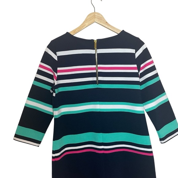 Crown & Ivy Shift Dress Ribbed Navy White Mint Pink Stripe Small Coastal Spring - Picture 5 of 13
